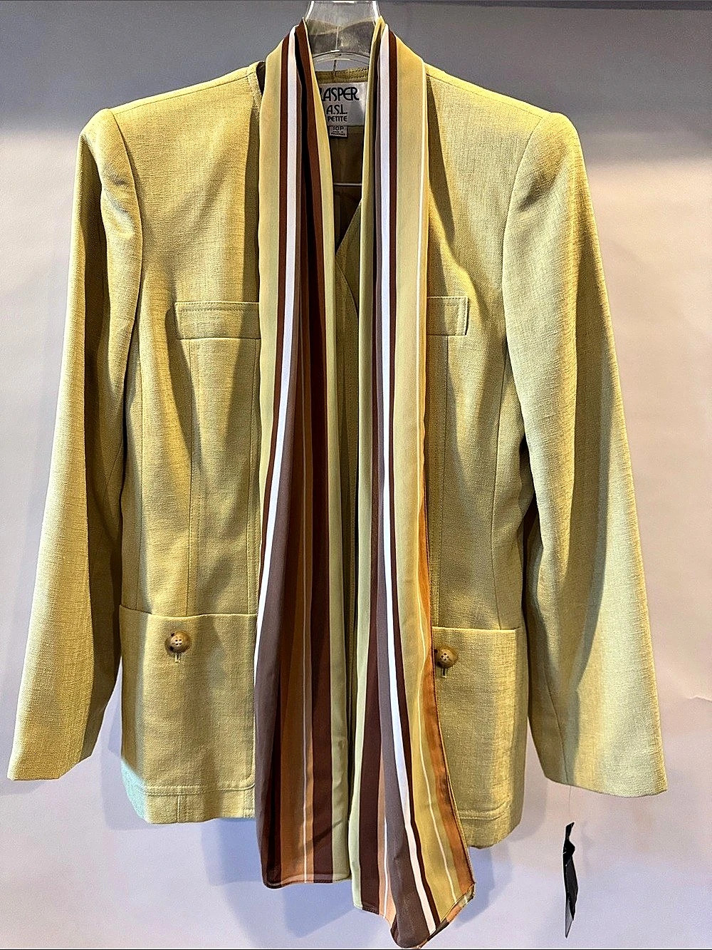 Kasper Yellow Green Suit and Skirt Set with Scarf Size 10P NWT